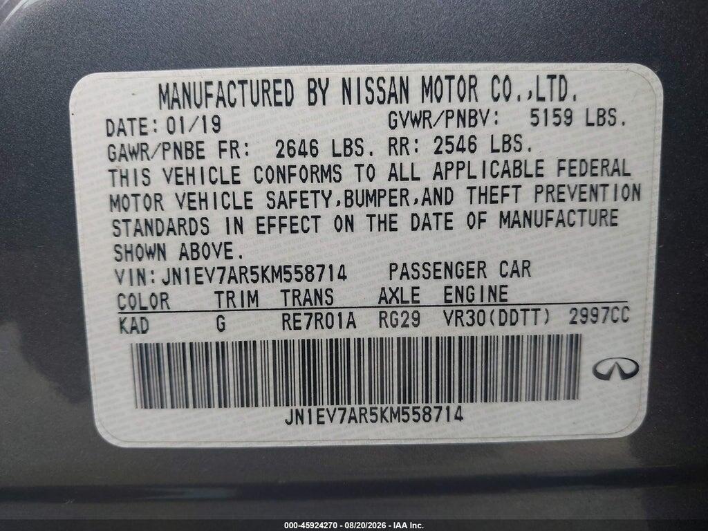 JN1EV7AR5KM558714 2019 INFINITI Q50 photo no. 9