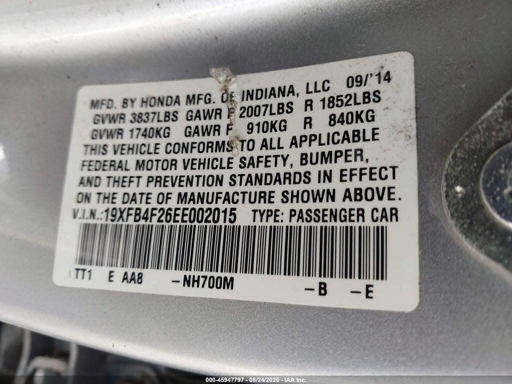 19XFB4F26EE002015 2014 HONDA CIVIC HYBRID photo no. 9