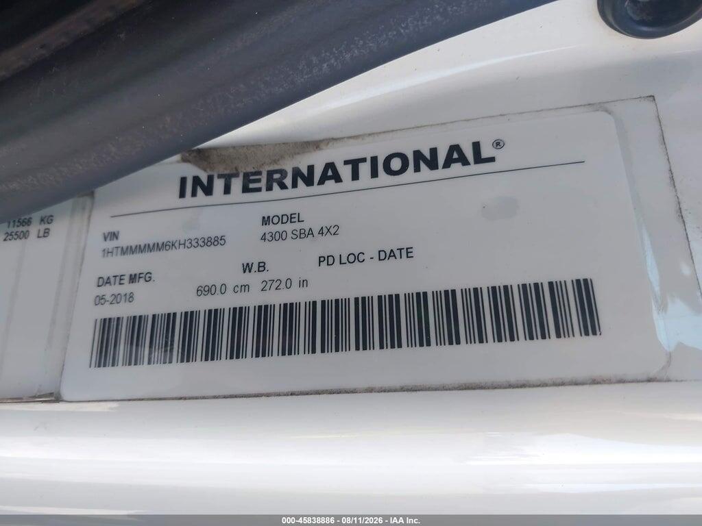 1HTMMMMM6KH333885 2019 INTERNATIONAL DURASTAR 4300 photo no. 8