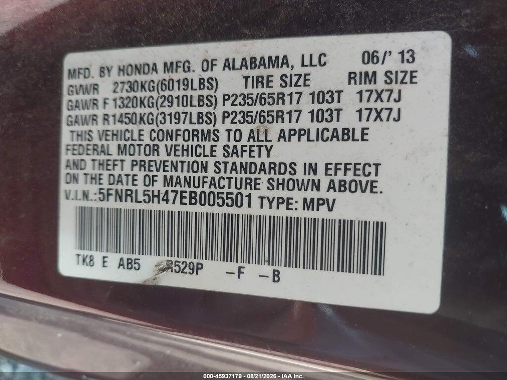 5FNRL5H47EB005501 2014 HONDA ODYSSEY photo no. 9