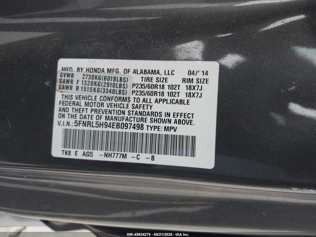 5FNRL5H94EB097498 2014 HONDA ODYSSEY photo no. 9