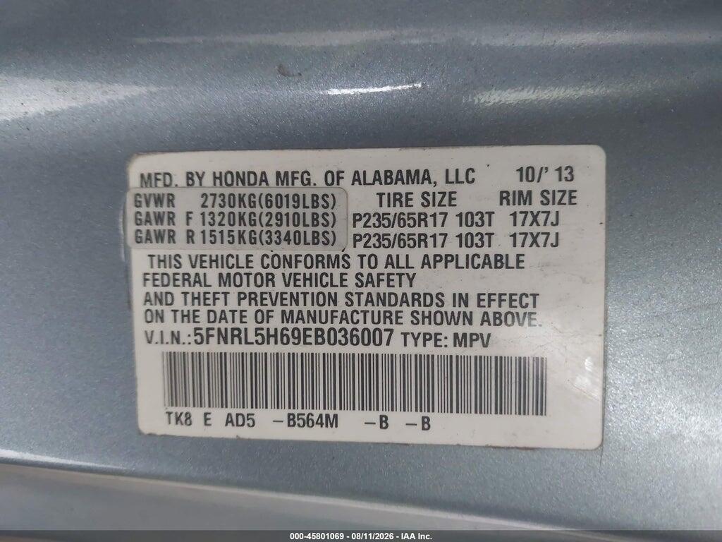 5FNRL5H69EB036007 2014 HONDA ODYSSEY photo no. 9