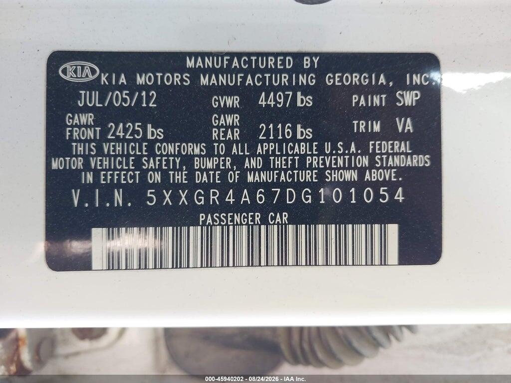 5XXGR4A67DG101054 2013 KIA OPTIMA photo no. 9