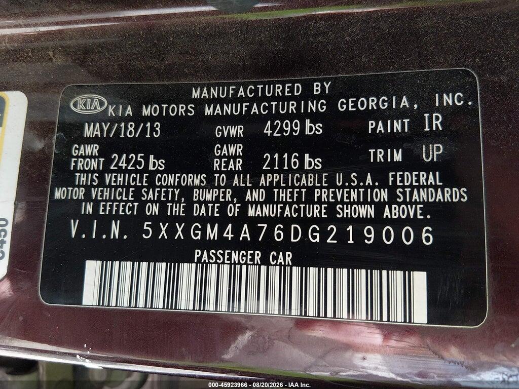 5XXGM4A76DG219006 2013 KIA OPTIMA photo no. 9