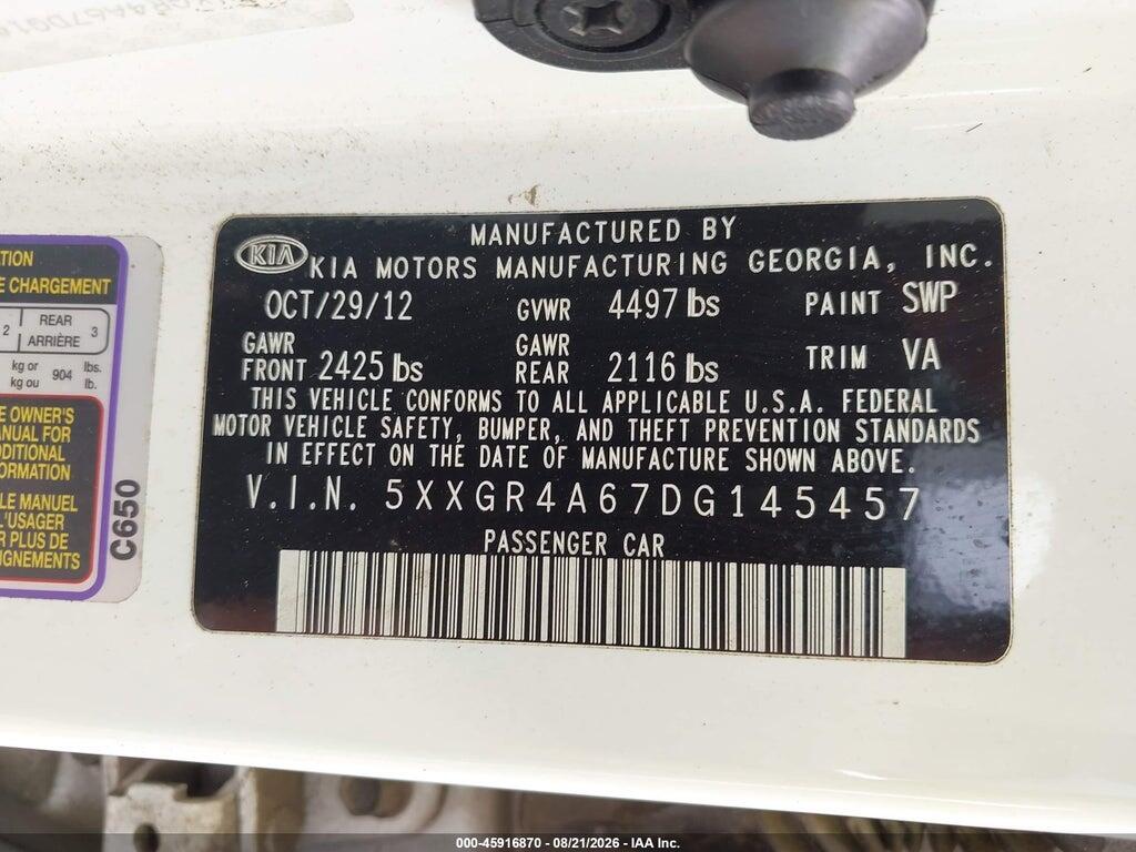 5XXGR4A67DG145457 2013 KIA OPTIMA photo no. 9