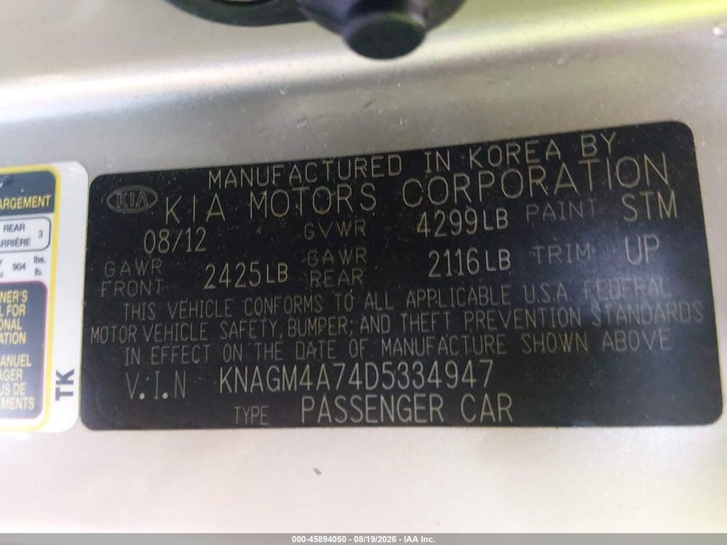 KNAGM4A74D5334947 2013 KIA OPTIMA photo no. 9