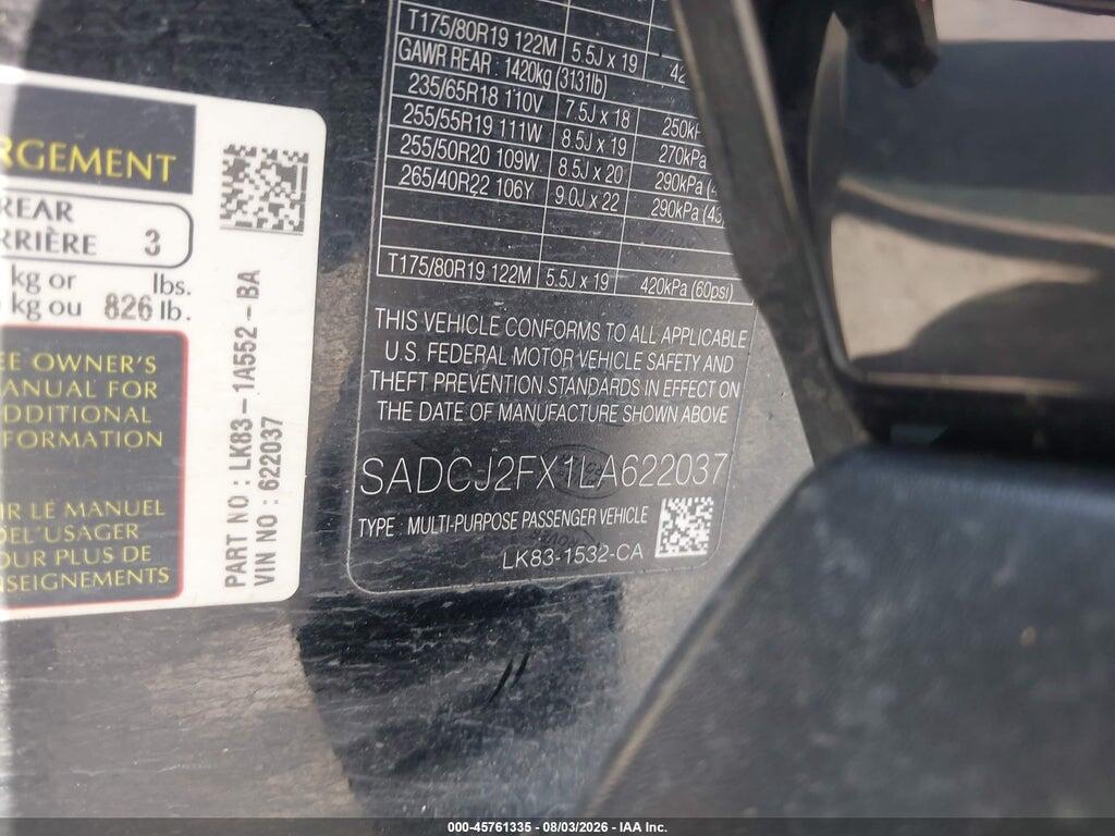 SADCJ2FX1LA622037 2020 JAGUAR F-PACE photo no. 9
