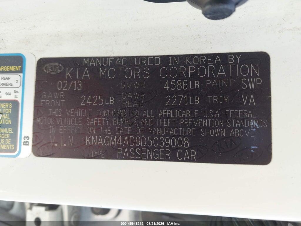 KNAGM4AD9D5039008 2013 KIA OPTIMA HYBRID photo no. 9