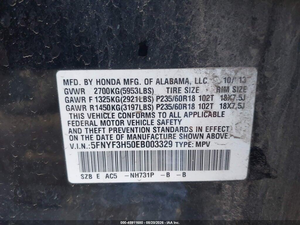 5FNYF3H50EB003329 2014 HONDA PILOT photo no. 9