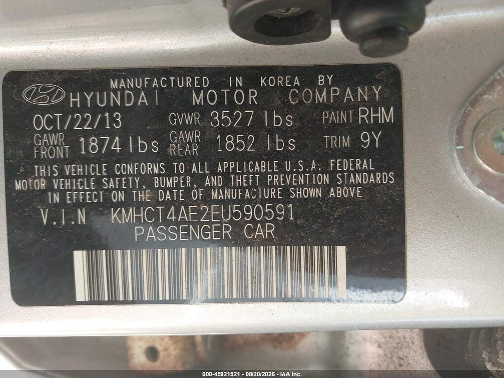 KMHCT4AE2EU590591 2014 HYUNDAI ACCENT photo no. 9