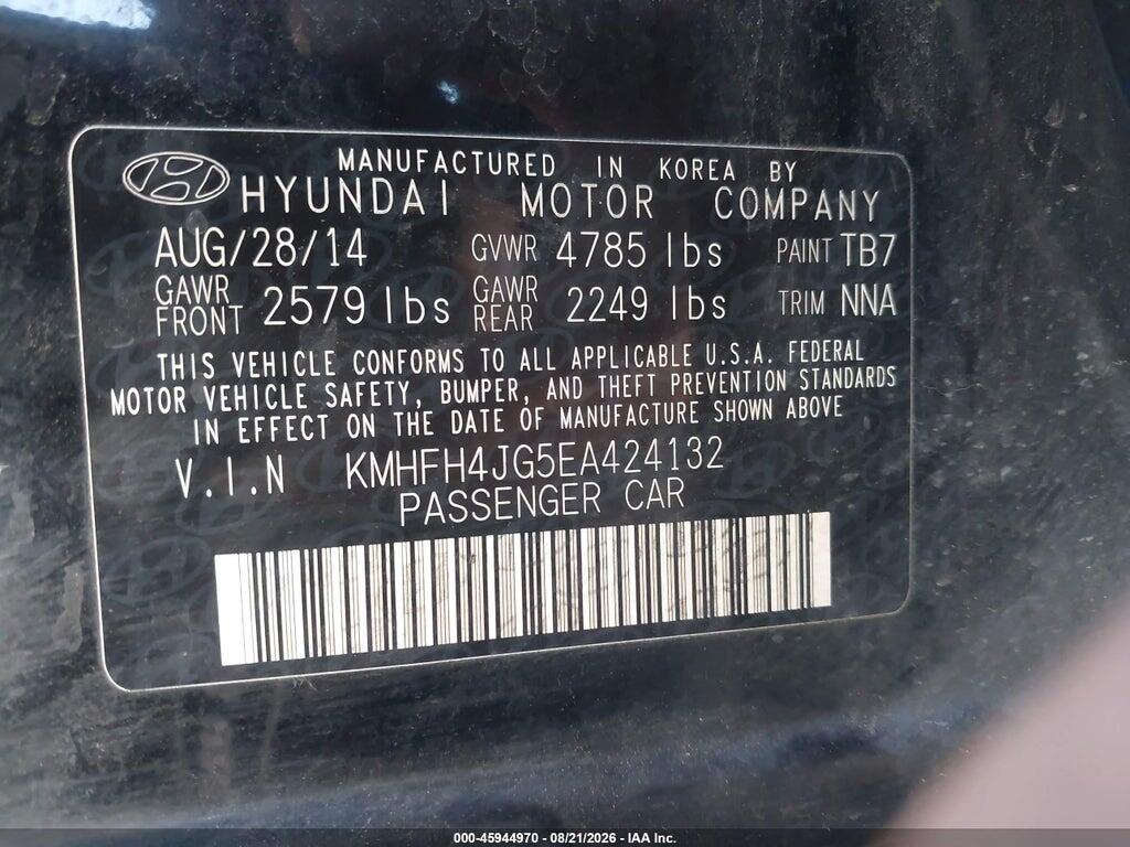 KMHFH4JG5EA424132 2014 HYUNDAI AZERA photo no. 9