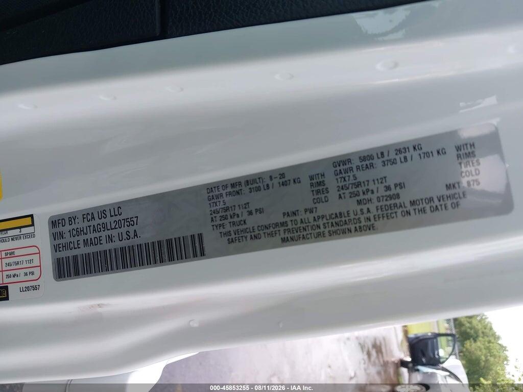 1C6HJTAG9LL207557 2020 JEEP GLADIATOR photo no. 9