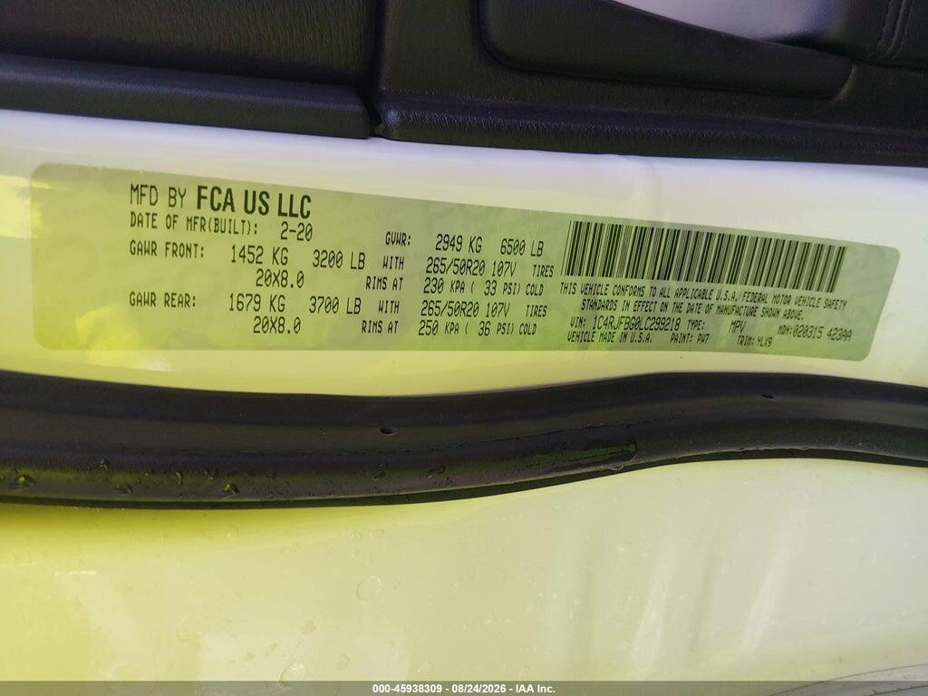 1C4RJFBG0LC299218 2020 JEEP GRAND CHEROKEE photo no. 9
