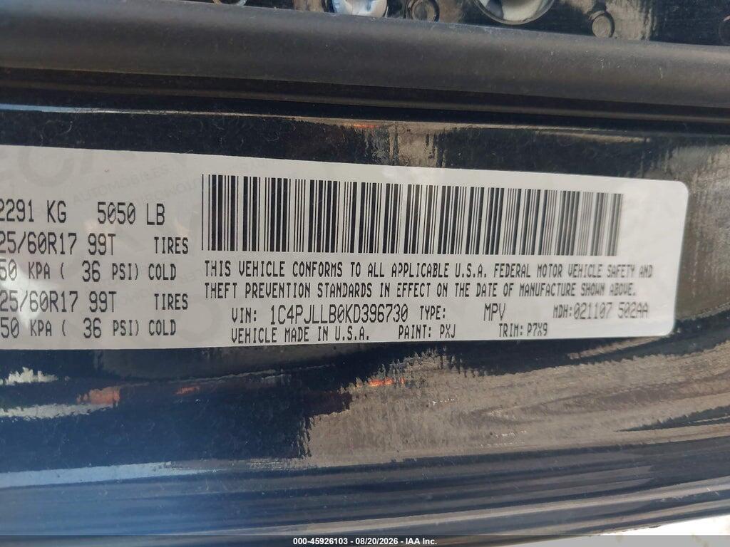 1C4PJLLB0KD396730 2019 JEEP CHEROKEE photo no. 9