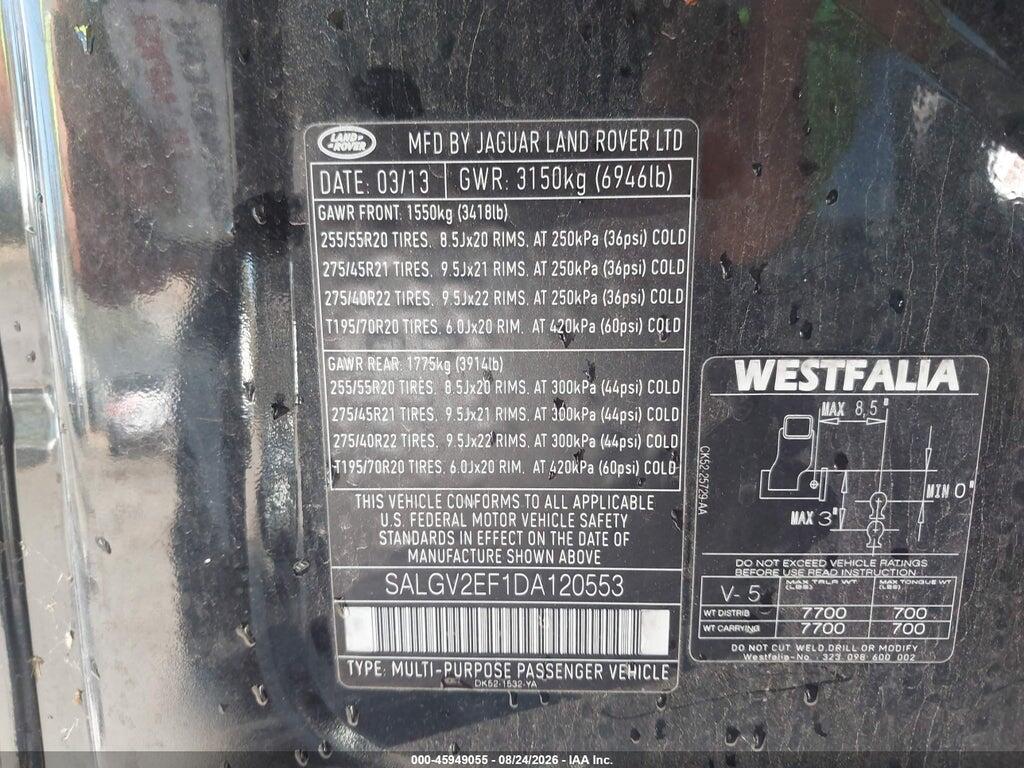 SALGV2EF1DA120553 2013 LAND ROVER RANGE ROVER photo no. 9