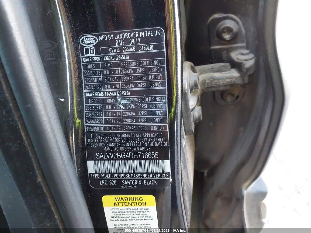 SALVV2BG4DH716655 2013 LAND ROVER RANGE ROVER EVOQUE photo no. 9