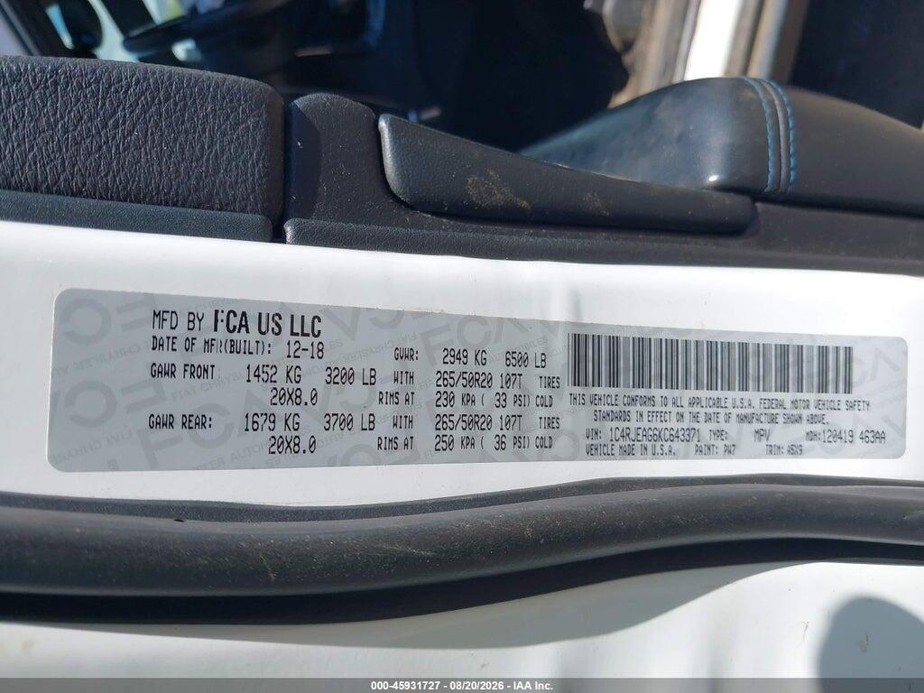 1C4RJEAG6KC643371 2019 JEEP GRAND CHEROKEE photo no. 9