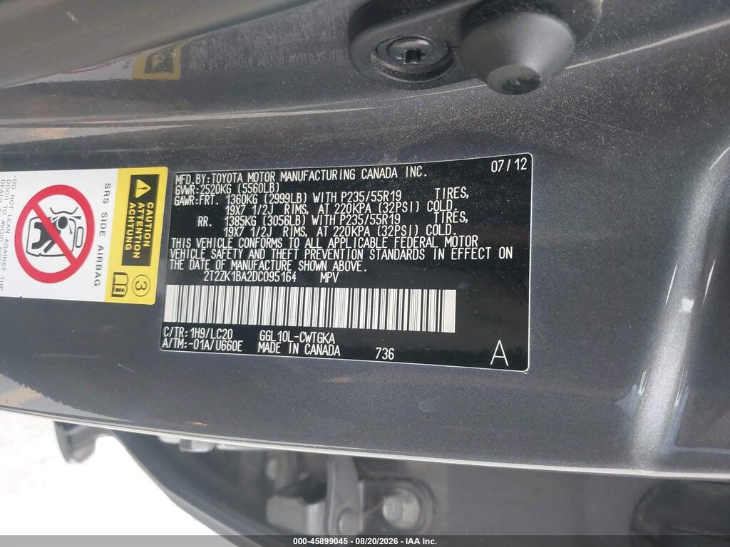 2T2ZK1BA2DC095164 2013 LEXUS RX 350 photo no. 9