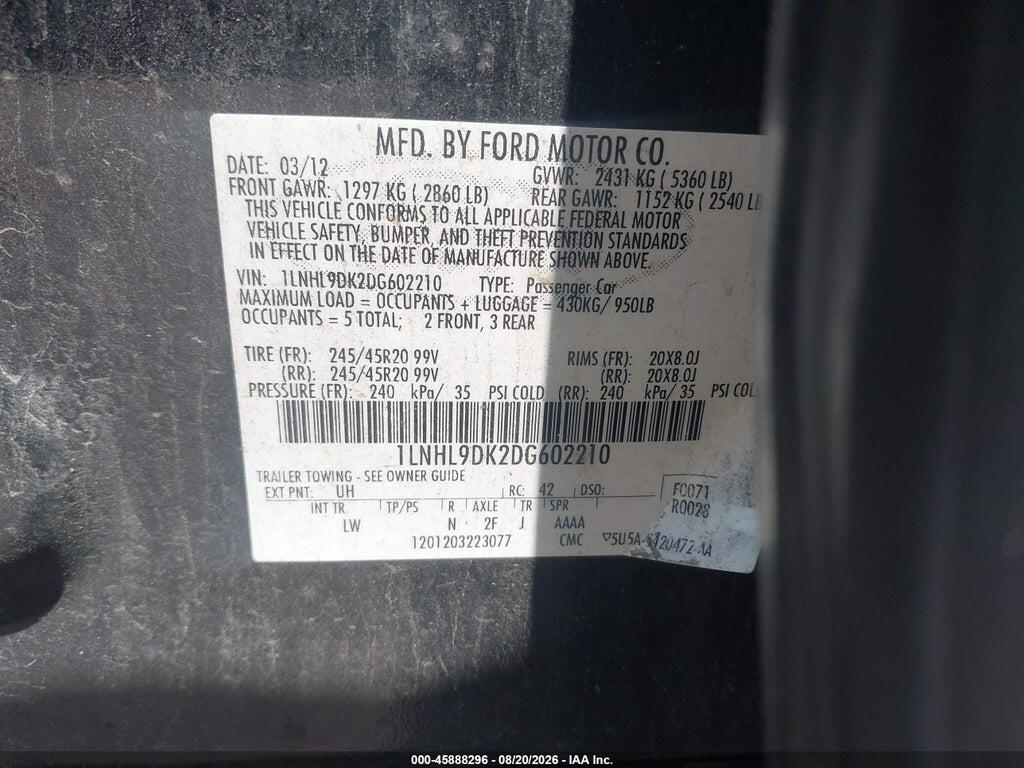 1LNHL9DK2DG602210 2013 LINCOLN MKS photo no. 9