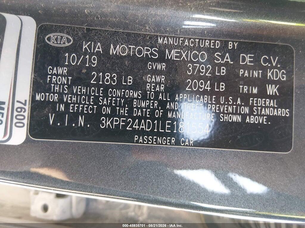 3KPF24AD1LE181554 2020 KIA FORTE photo no. 7