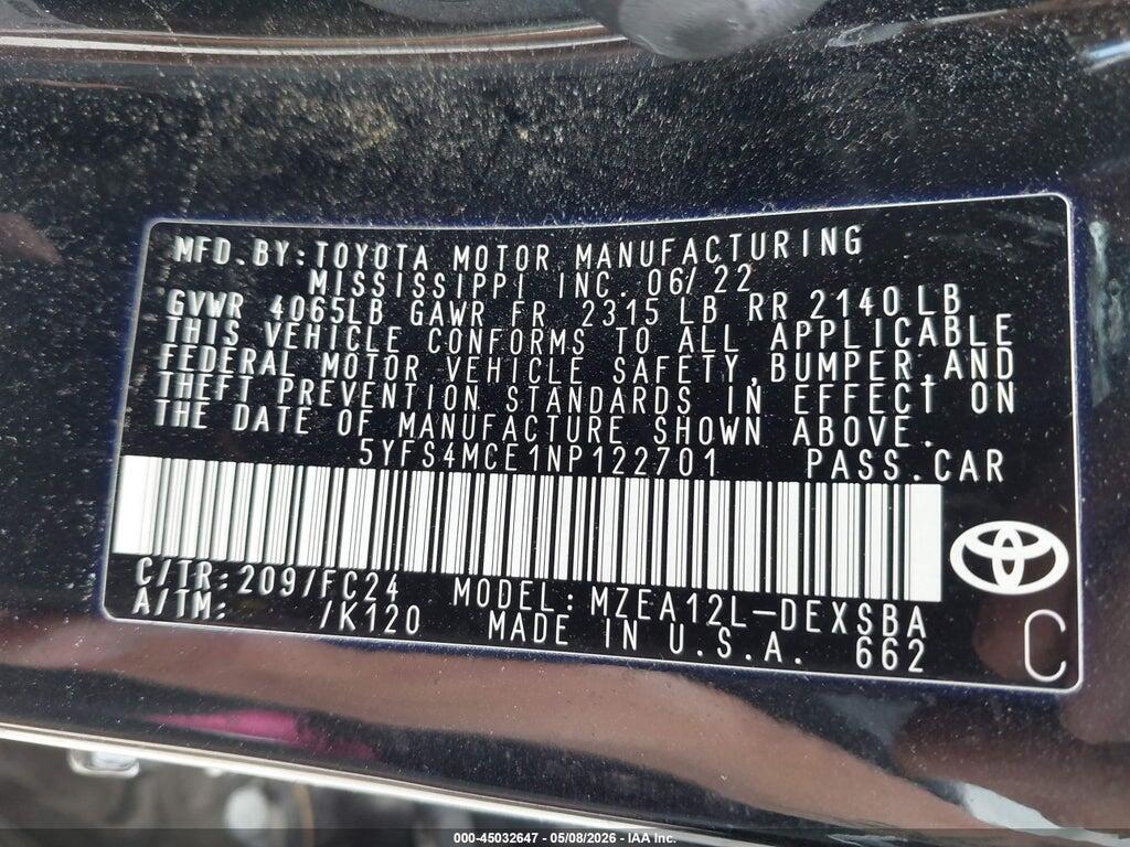 5YFS4MCE1NP122701 2022 TOYOTA COROLLA photo no. 9