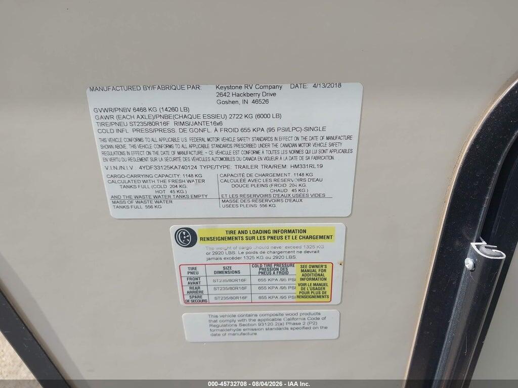 4YDF33125KA740124 2019 KEYSTONE RV OTHER photo no. 7