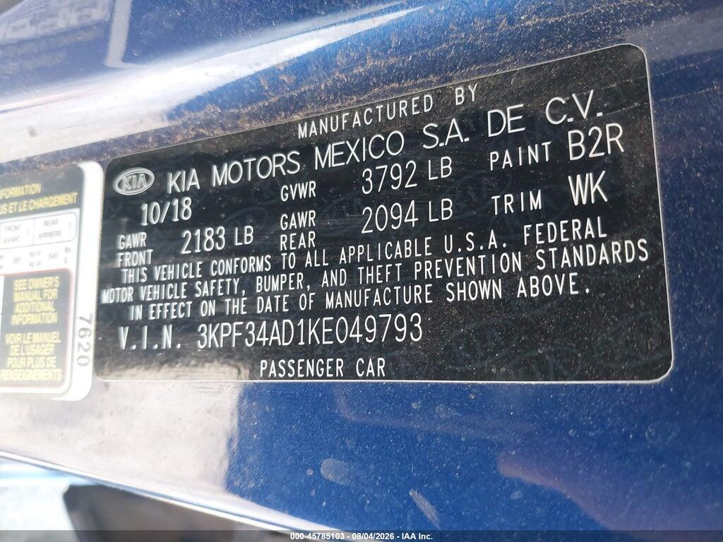 3KPF34AD1KE049793 2019 KIA FORTE photo no. 9