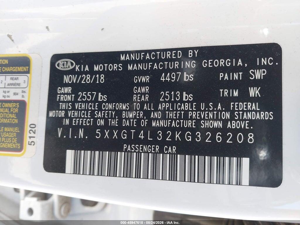5XXGT4L32KG326208 2019 KIA OPTIMA photo no. 9