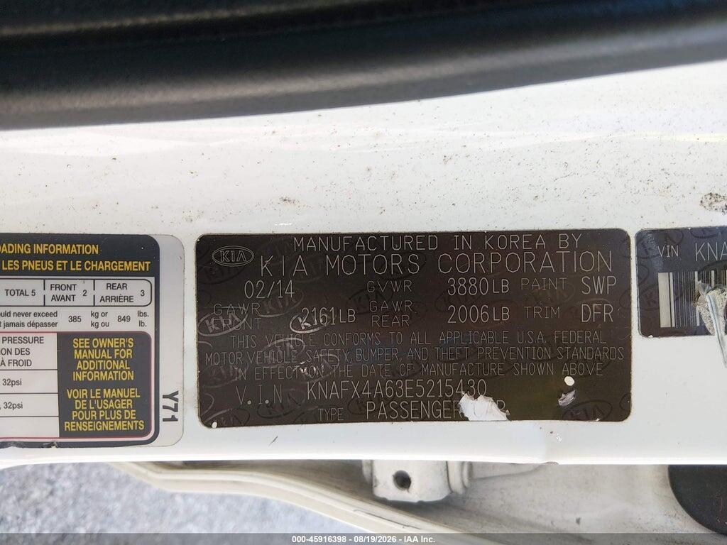 KNAFX4A63E5215430 2014 KIA FORTE photo no. 9