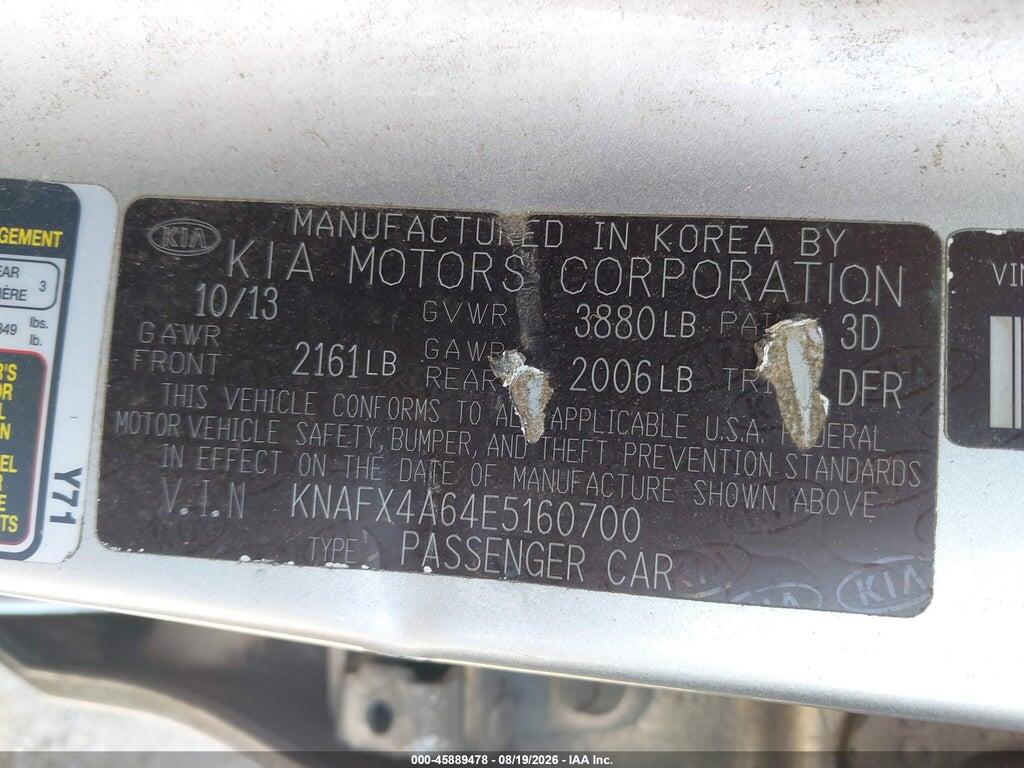 KNAFX4A64E5160700 2014 KIA FORTE photo no. 9