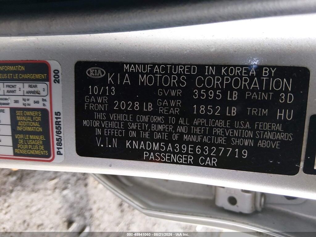 KNADM5A39E6327719 2014 KIA RIO photo no. 9