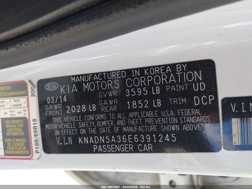 KNADN5A36E6391245 2014 KIA RIO photo no. 9