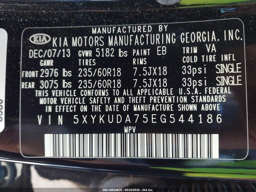 5XYKUDA75EG544186 2014 KIA SORENTO photo no. 9