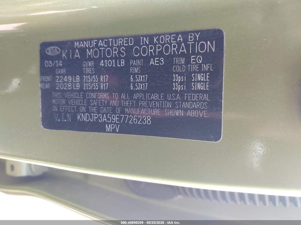 KNDJP3A59E7726238 2014 KIA SOUL photo no. 9