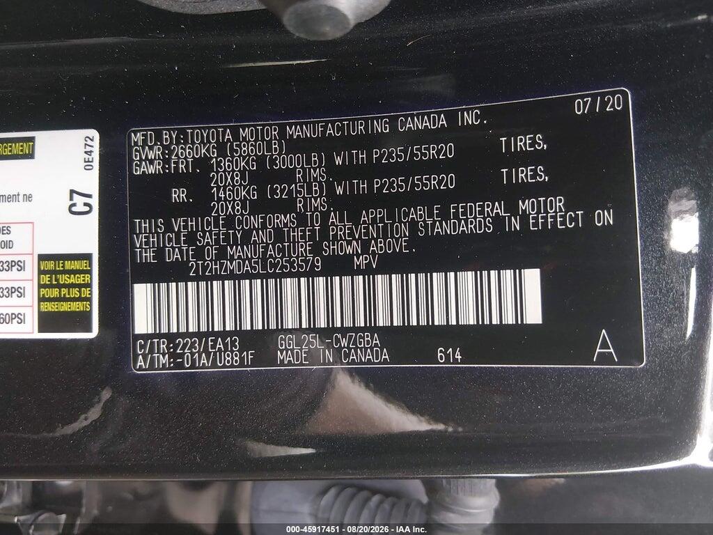 2T2HZMDA5LC253579 2020 LEXUS RX 350 photo no. 9