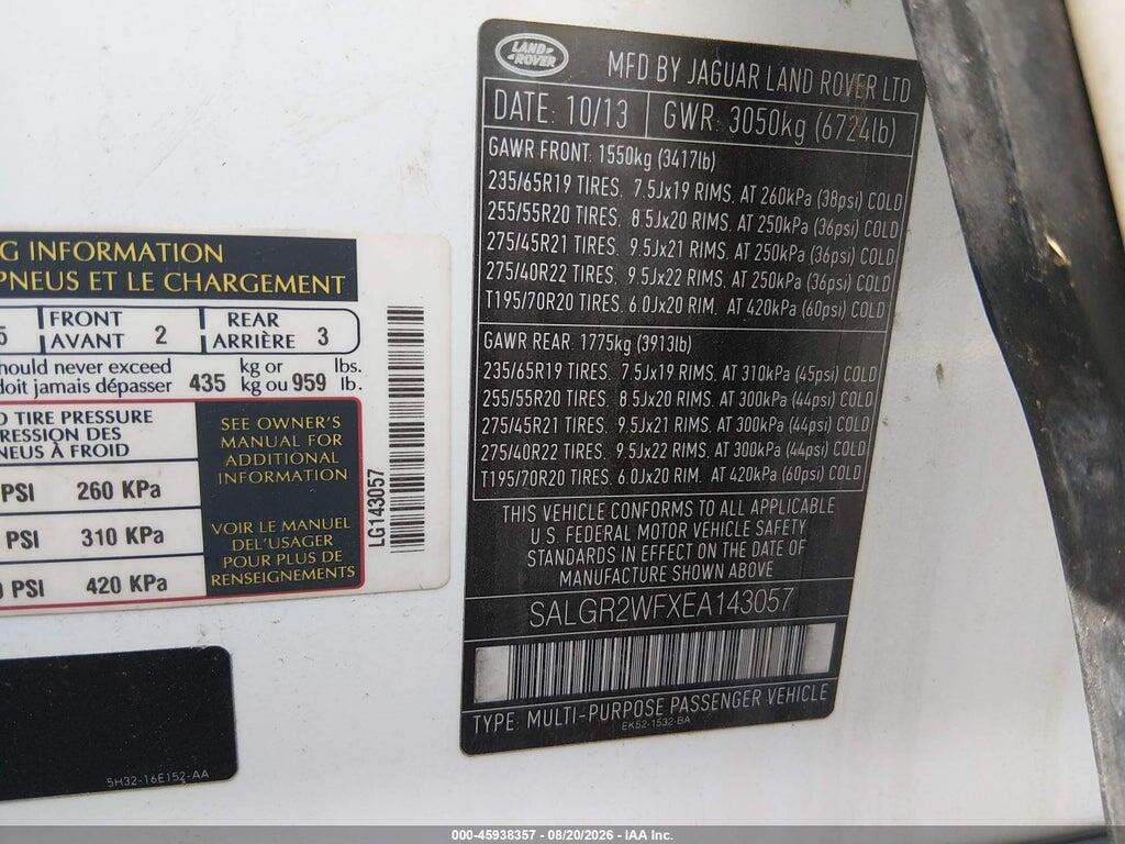 SALGR2WFXEA143057 2014 LAND ROVER RANGE ROVER photo no. 9