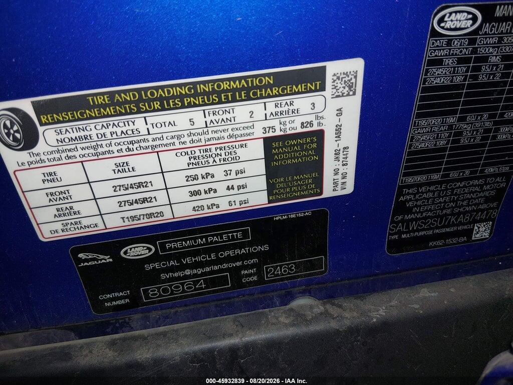 SALWS2SU7KA874478 2019 LAND ROVER RANGE ROVER SPORT photo no. 9
