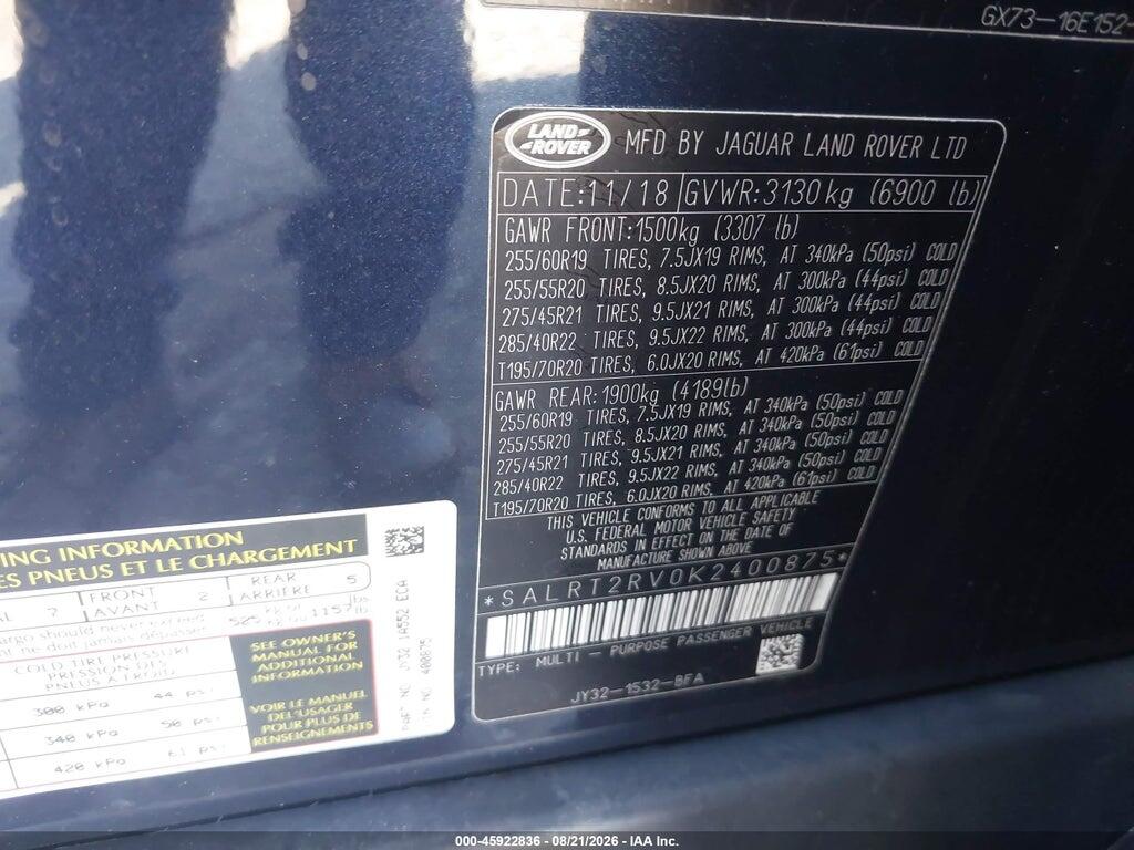 SALRT2RV0K2400875 2019 LAND ROVER DISCOVERY photo no. 9
