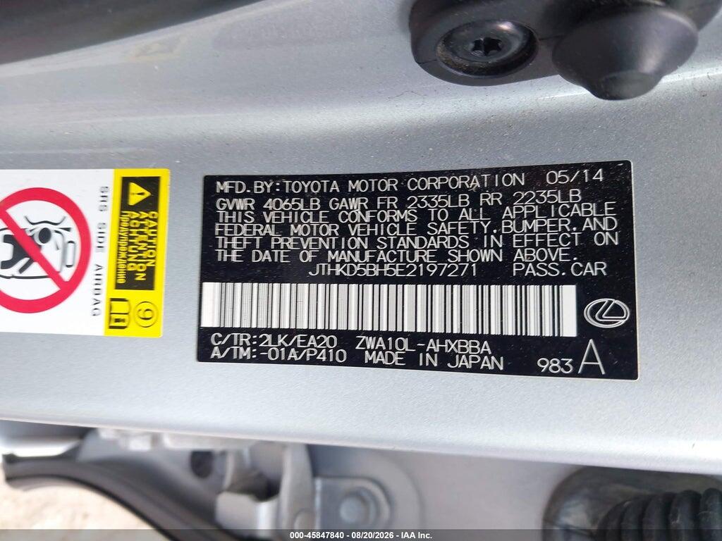 JTHKD5BH5E2197271 2014 LEXUS CT 200H photo no. 9
