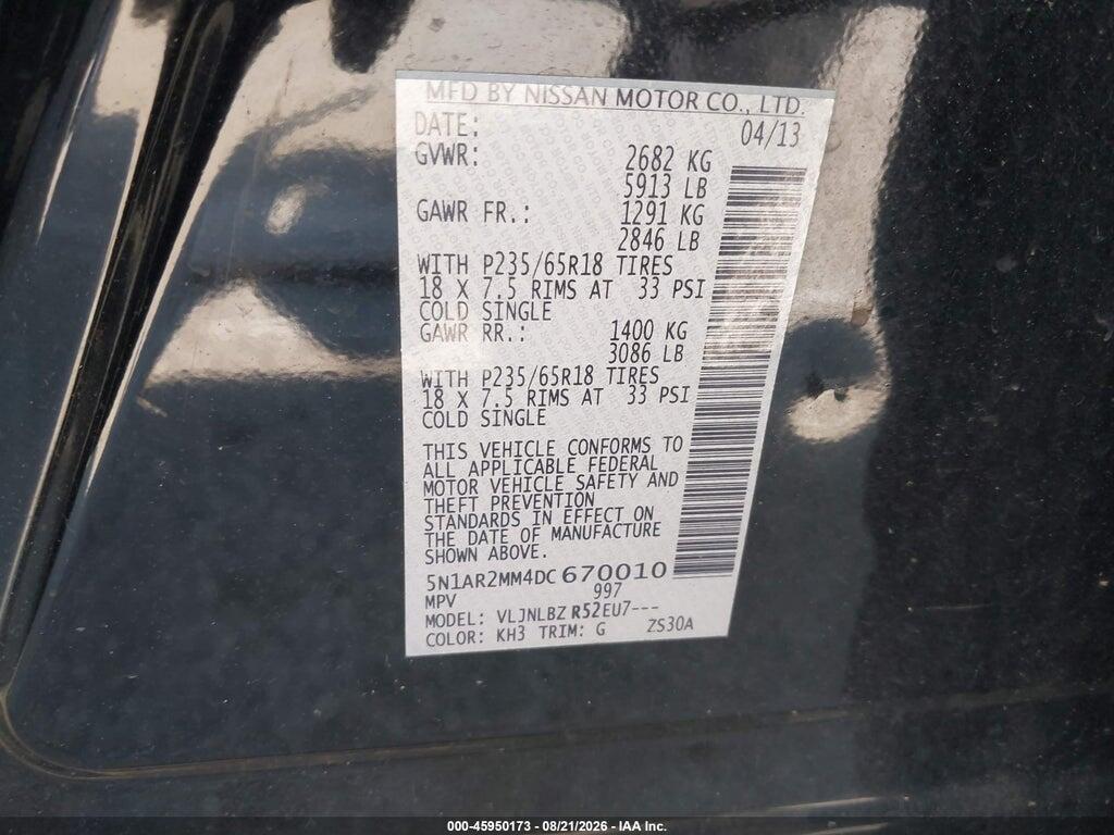 5N1AR2MM4DC670010 2013 NISSAN PATHFINDER photo no. 9