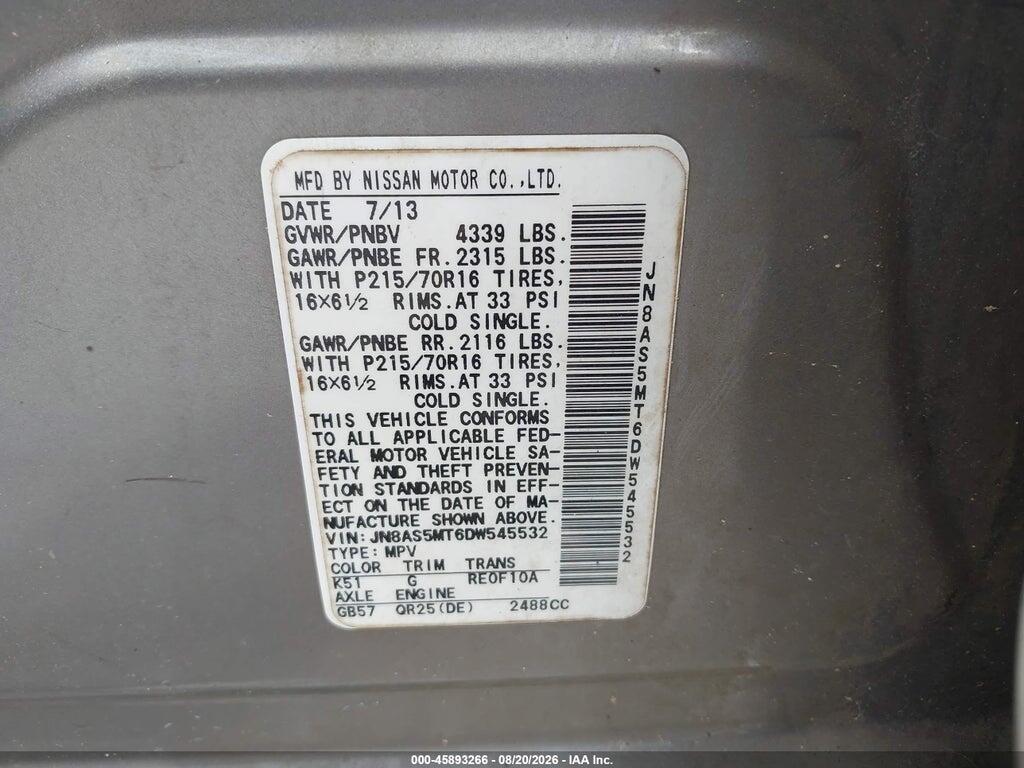 JN8AS5MT6DW545532 2013 NISSAN ROGUE photo no. 9
