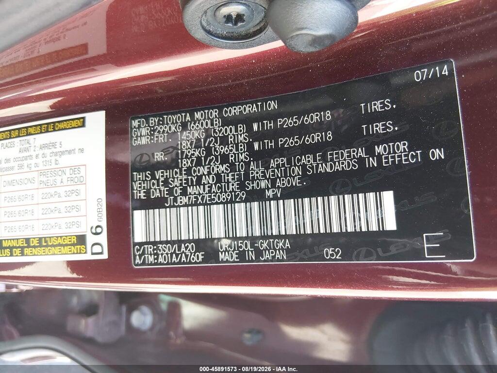 JTJBM7FX7E5089129 2014 LEXUS GX 460 photo no. 9