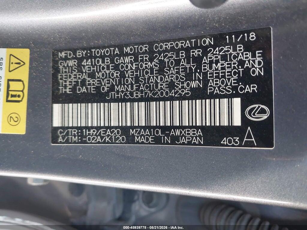JTHY3JBH7K2004295 2019 LEXUS UX 200 photo no. 9