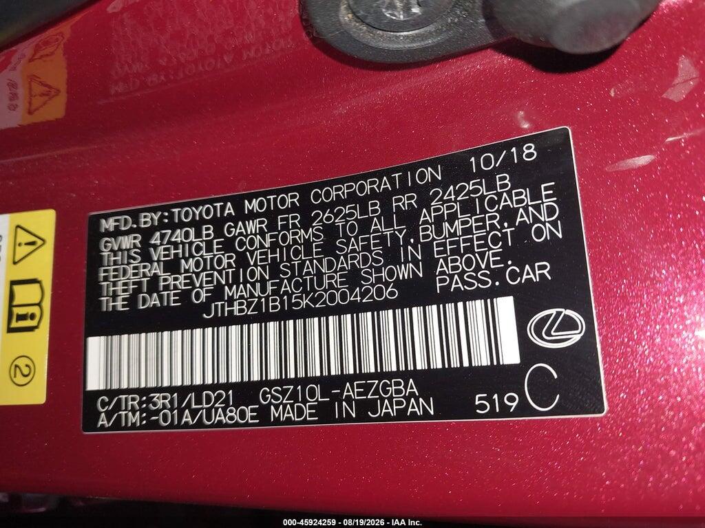 JTHBZ1B15K2004206 2019 LEXUS ES 350 photo no. 9