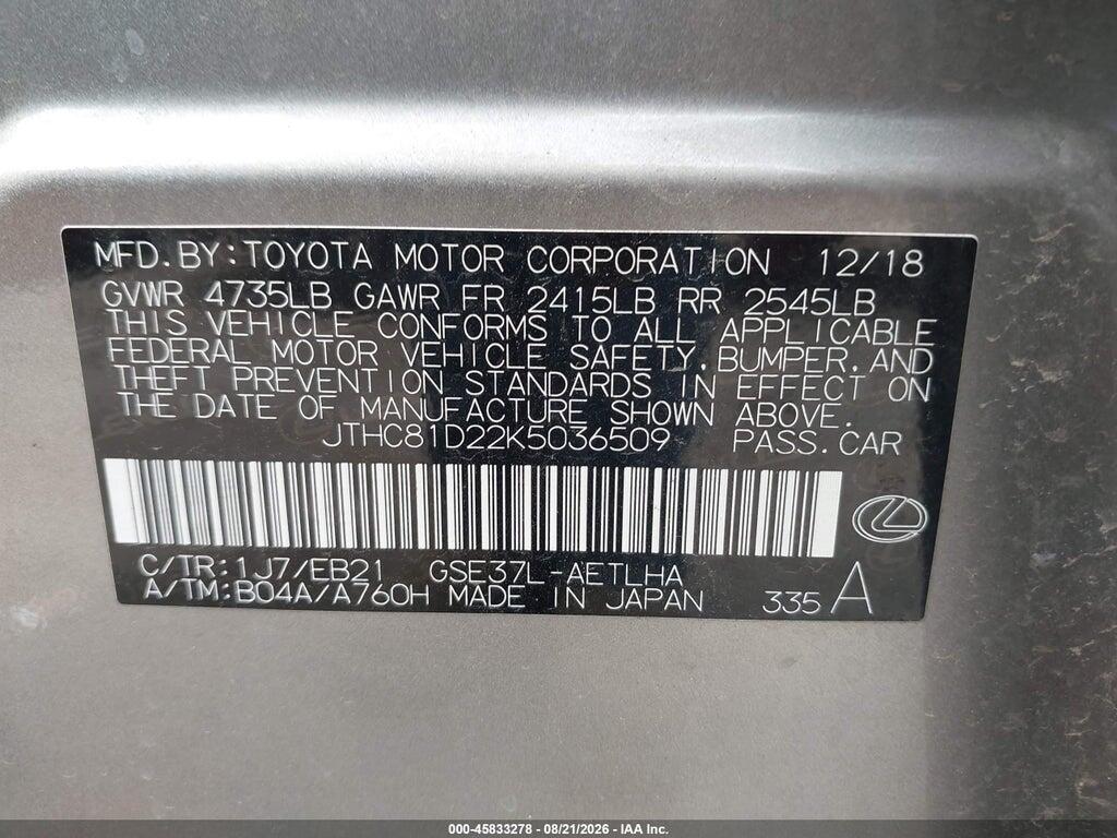 JTHC81D22K5036509 2019 LEXUS IS 300 photo no. 9
