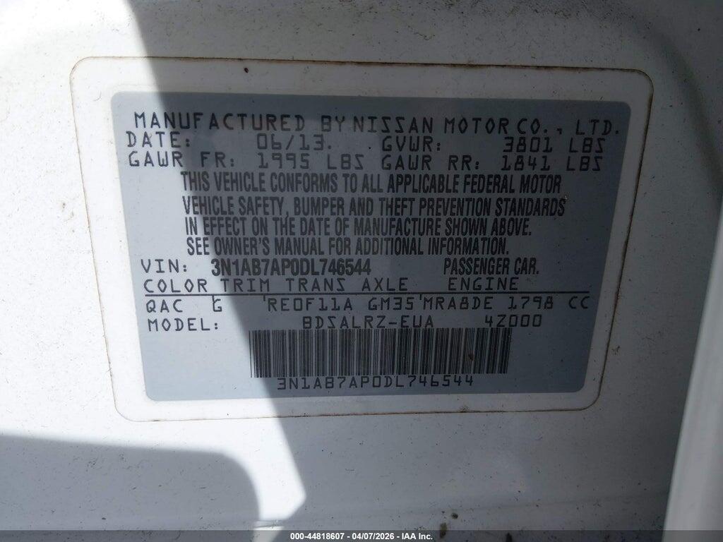 3N1AB7AP0DL746544 2013 NISSAN SENTRA photo no. 9