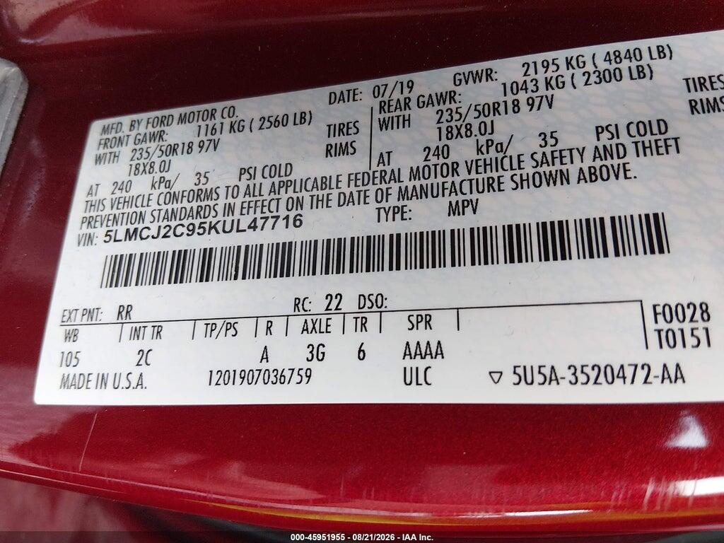 5LMCJ2C95KUL47716 2019 LINCOLN MKC photo no. 9