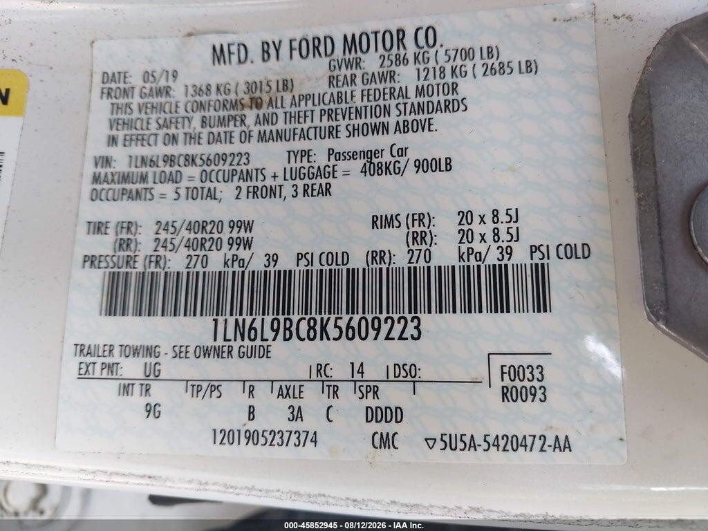 1LN6L9BC8K5609223 2019 LINCOLN CONTINENTAL photo no. 9