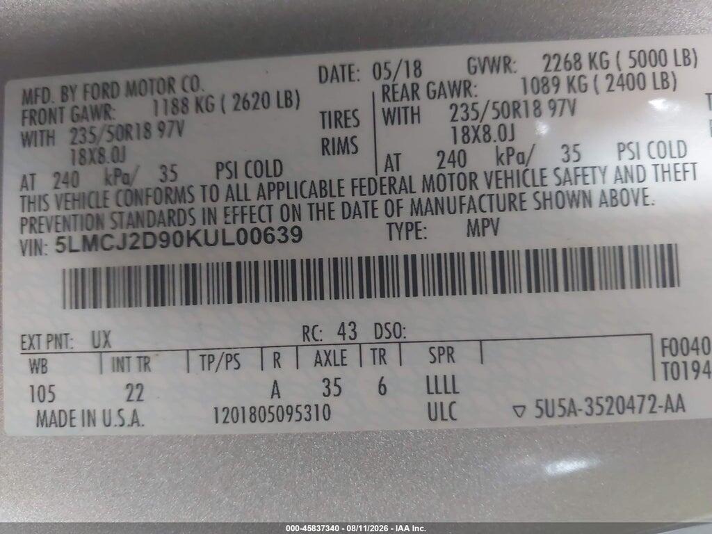 5LMCJ2D90KUL00639 2019 LINCOLN MKC photo no. 9