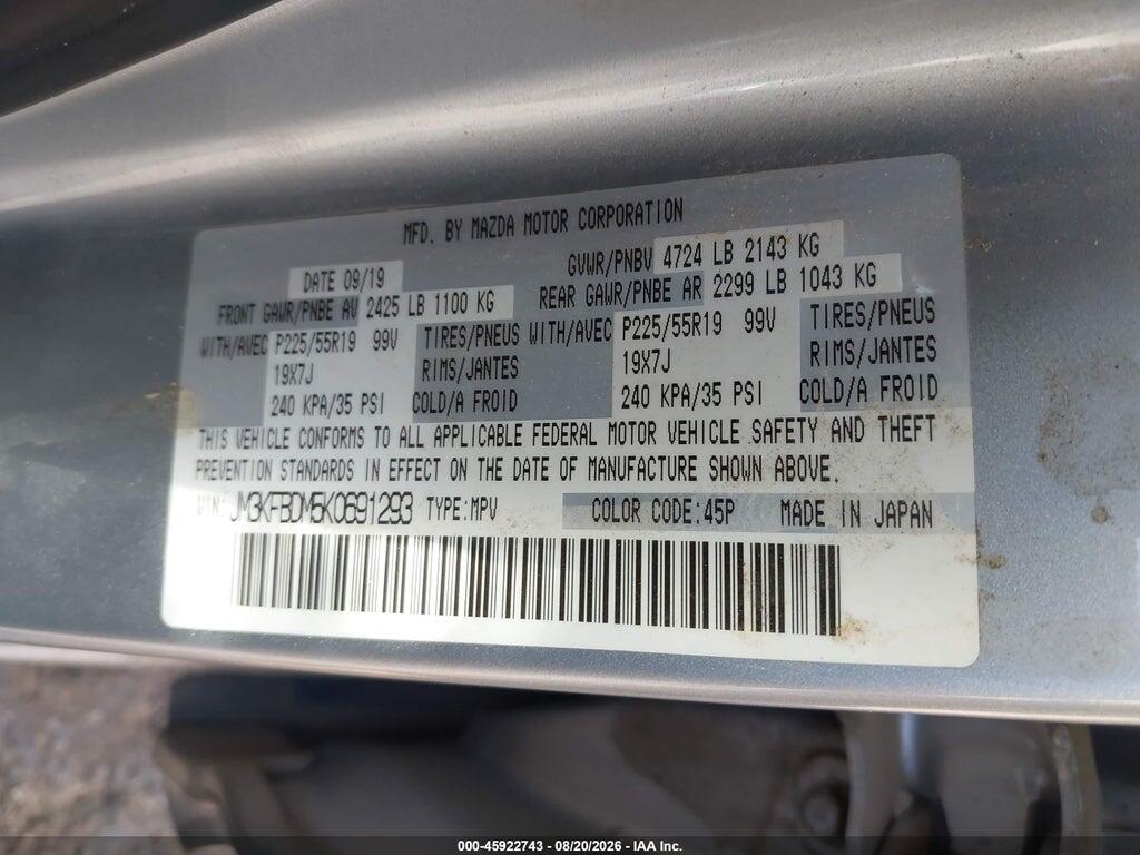 JM3KFBDM5K0691293 2019 MAZDA CX-5 photo no. 9